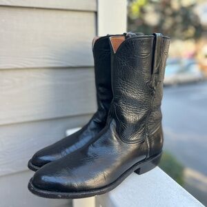 Lucchese Black Leather Roper Cowboy Boots USA Mens 10.5 B Vintage